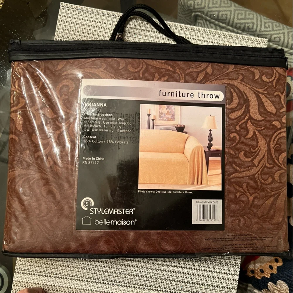 New Stylemaster Brianna Loveseat Cover Throw. Brown Jacquard Design. Cotton/Poly